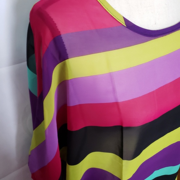 Striped sheer chiffon high low blouse top pink - Picture 6 of 6